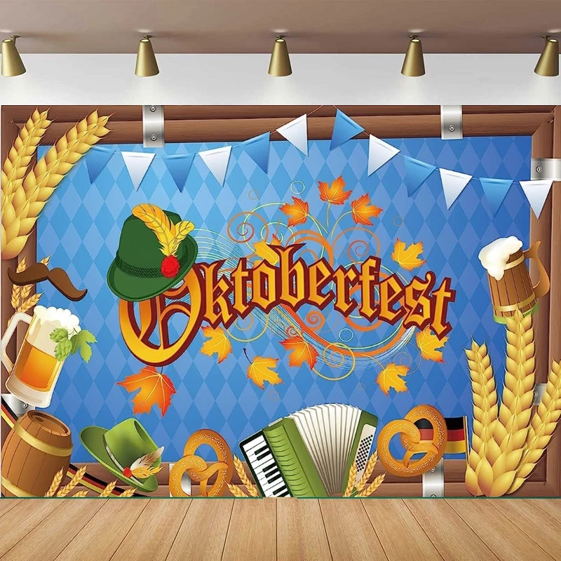 Photography Backdrop For Banner Fall German Bavarian Oktoberfest Beer Party Wheat Ear Decoration Supplies Background Poster