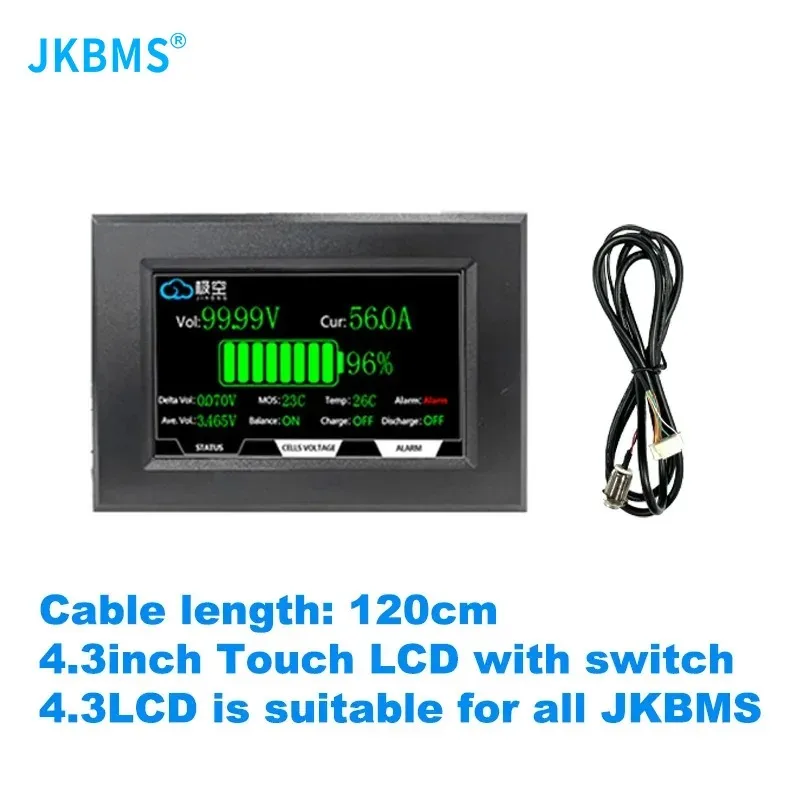 JKBMS accessory 4.3 inch LCD display suitable for all JK BMS models Cable120cm with 4 fixed screws Intelligent JKBMS accessory