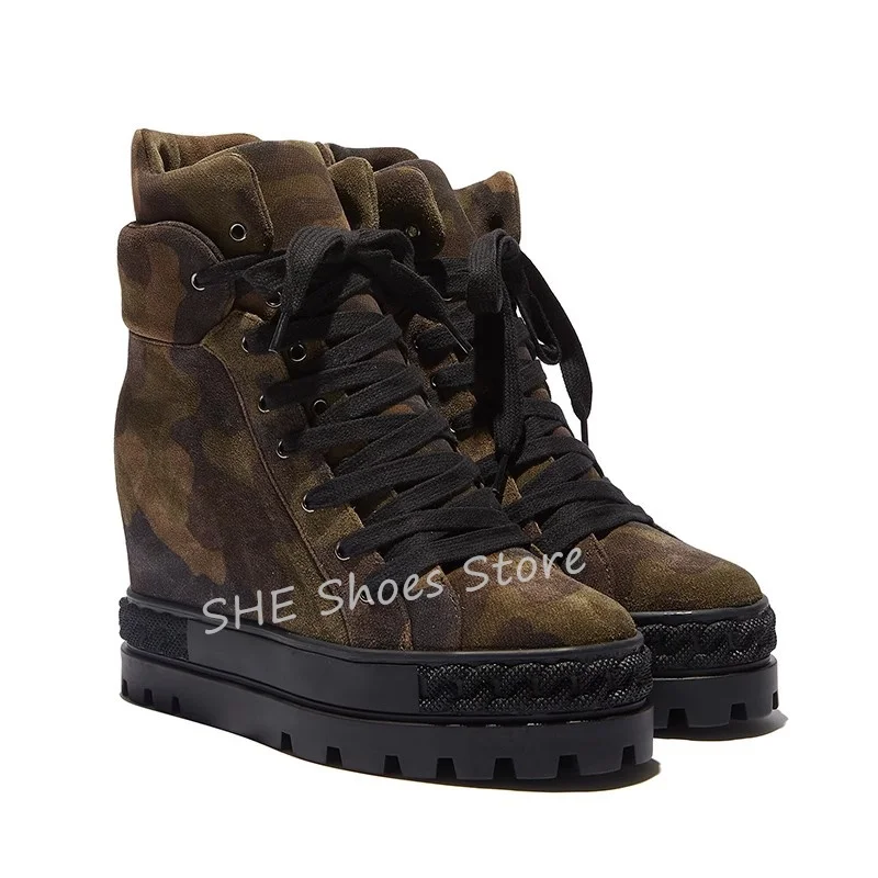 Camouflage High Top Women Sneakers Punk Chunky Bottom Heigh Increasing Short Boots Ladies Outside Lace-Up Casual Shoes