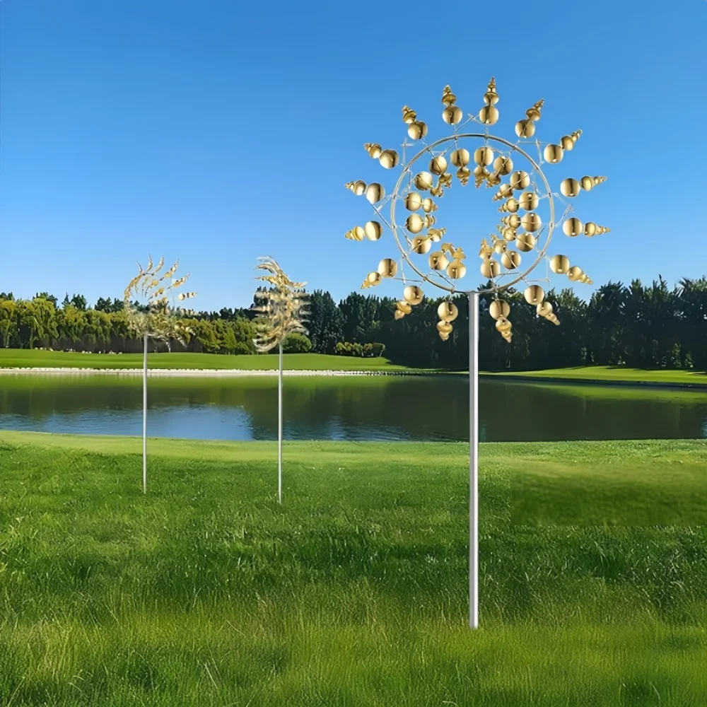 Outdoor Garden Lawn Decorative Metal Windmill Wind-Powered 360° Rotating Ground Stake for Yard Patio Park Landscape Ornament