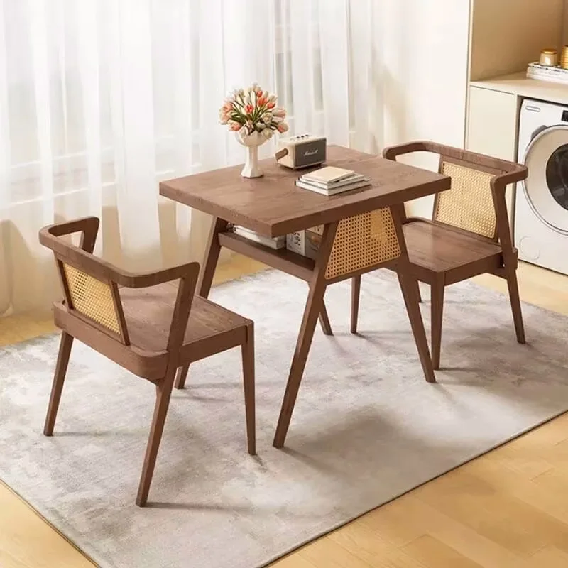 Leisure Balcony Tea Table Three-piece Patio Furniture Rattan Outdoor Tables and Chairs Nordic Solid Wood Garden Furniture Sets M