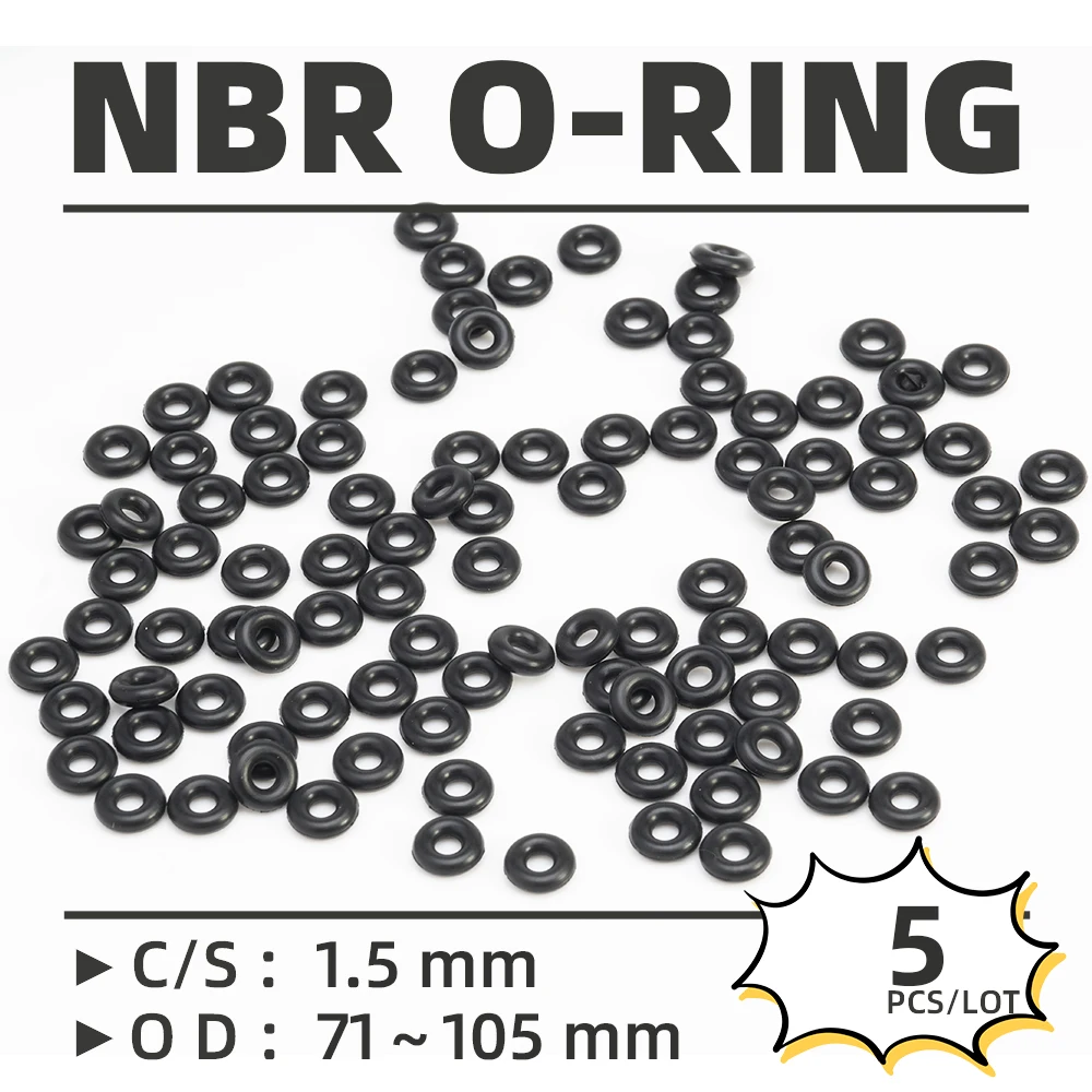 5PCS/Lot Rubber Black NBR CS 1.5mm OD 71/72/73/75/77/80/82/85/87/88/90/95/100/105mm O Ring Gasket Oil Resistant Waterproof