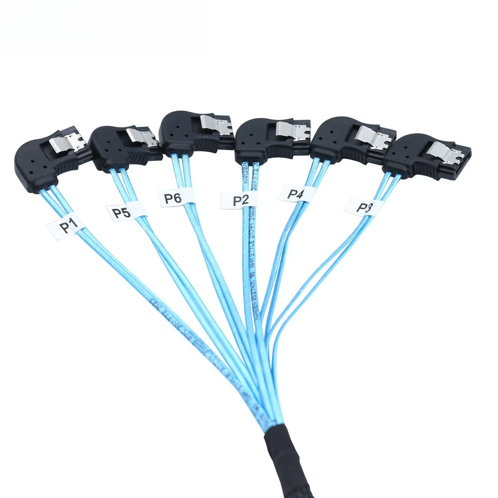 ADT -Link SAS 4.0 6 SATA To 6 SATA 7PIN Female Right Bend SSD Solid State Drive Data Computer Main Board Cable Length Optional