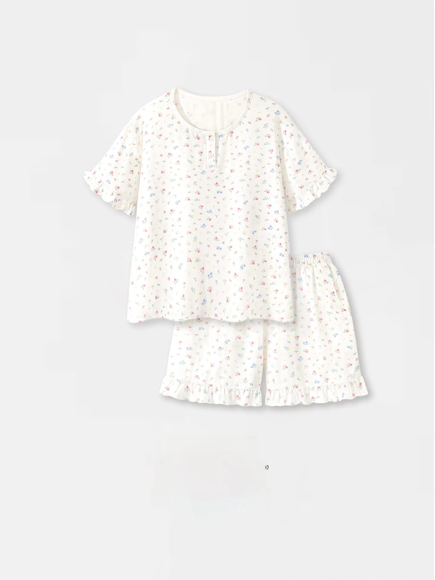 甘い花柄のコットンナイトガウン女性の半袖ホーム服セット超ソフト通気性コットンガーゼ夏のホームスーツ