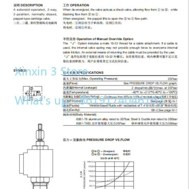 

LSV2-08-2NCP-J-24V threaded cartridge valve, two-position two-way solenoid valve