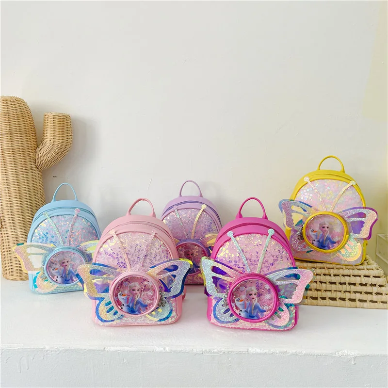 Disney Sequins Frozen Elsa Anna Backpack Fashion Glitter School Book Bag Girls Kawaii PU Leather Travel Backpack Christmas Gifts