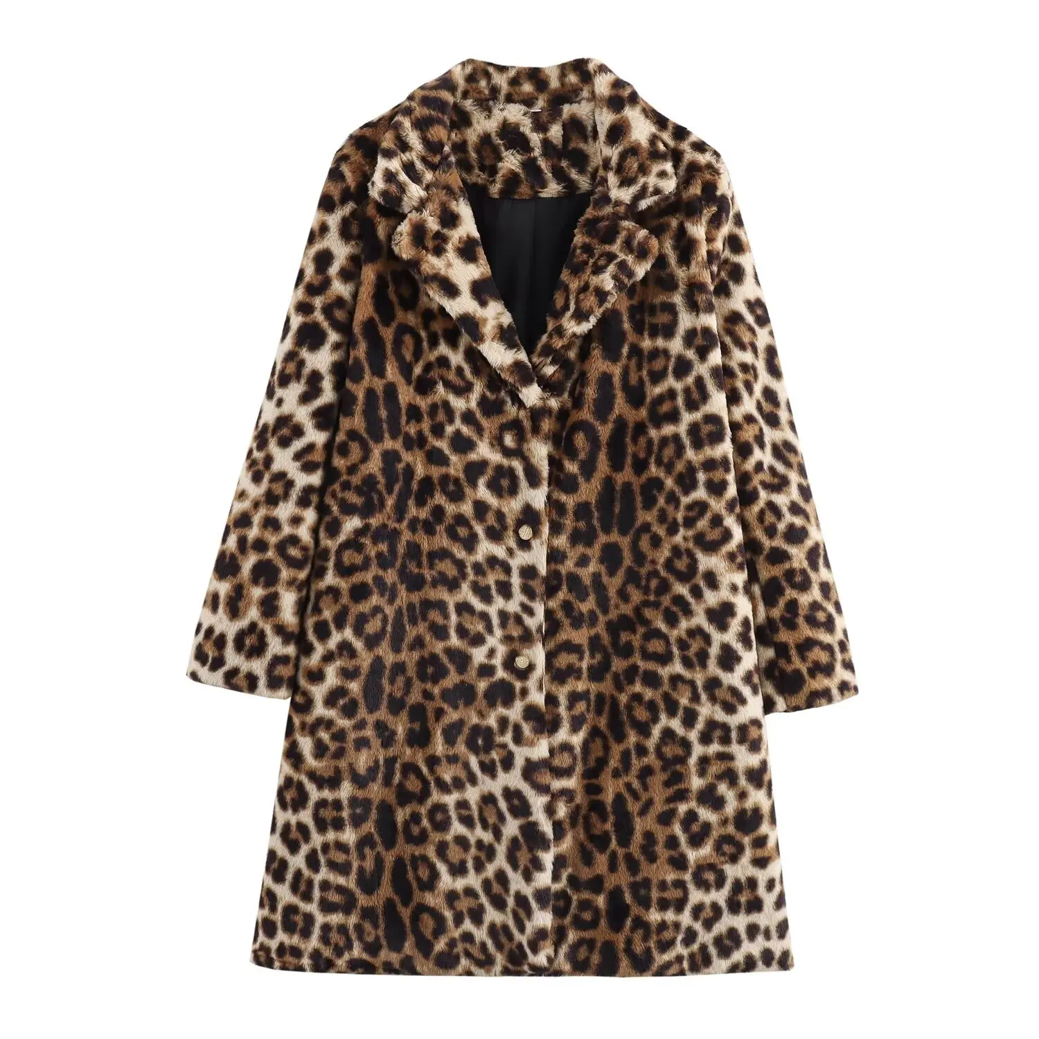 

ZBZA Autumn New Women's Faion Casual Long Coat V-ne Leopard Print Versatile Polyester Fiber Mid-length Outerwear