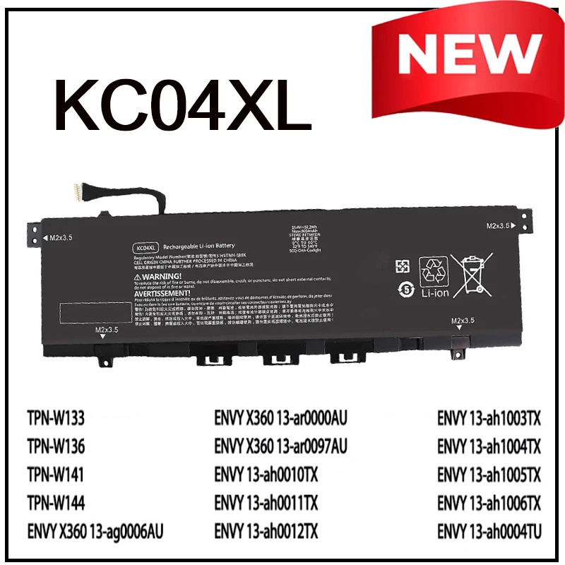 

Сменная литий-ионная батарея KC04XL для ноутбуков HP TPN-W141, W133, W136, W141, W144, TPN-W144, 13-ah1002TX, Envy X360, 13-ar0000AU, Envy