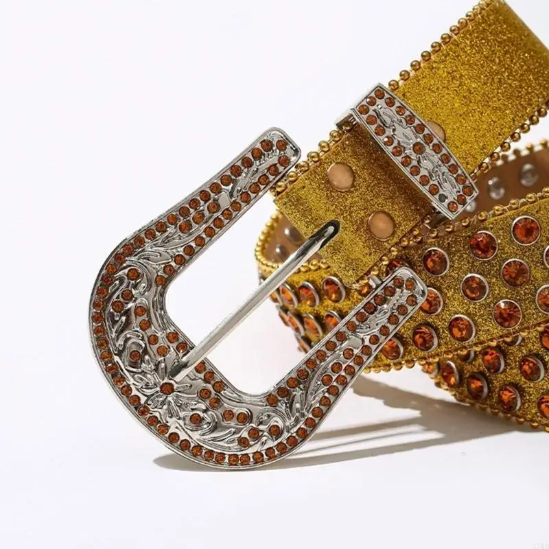 ロックファンウエストベルトピンバックル付き豪華なティーンズフルスパンコールウエストバンド