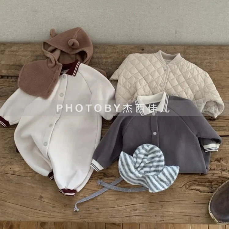 

Onesie 2025 Autumn and Winter New Children's Clothing Korean Style Boys and Girls Color Matching Collar Rib Color Onesie