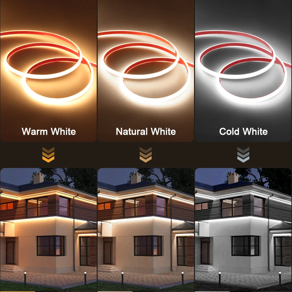 AU EU plug COB LED Strip Light 220V Adhesive High Brightness 5M 10M 30M 50M Neon Tape Waterproof Kitchen Home Garden Lighting
