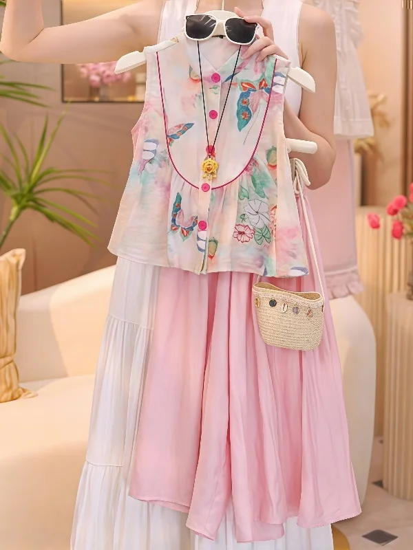 

Комплект из двух предметов для девочек, летняя модная тонкая дышащая детская одежда, корейская повседневная одежда, чистый цвет, доступный