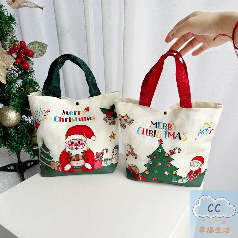 هدية قماش عيد الميلاد/حقيبة الحلوى (وحدة واحدة) تصميمات سانتا كلوز ورجل الرنة والثلج، مادة متينة لاستخدام الحفلات والهدايا