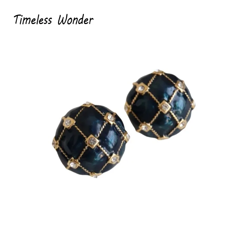 

Timeless Wonder Fancy Enamel Geo Half Ball Stud Earrings for Women Designer Jewelry Runway Goth Rare Cute Gift Sweet Friend 5155