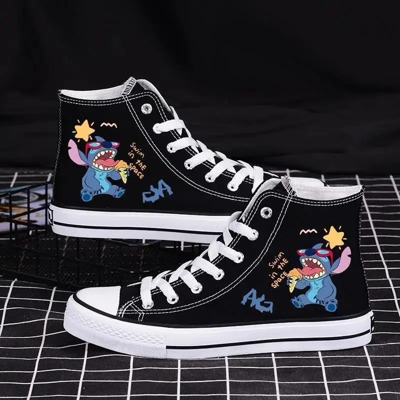 Lilo & Stitch Canvas Shoes Disney Anime Stitch Sport Shoes Angel Basket Shoes Kids Tennis Shoes Couple High-Top Casual Sneakers