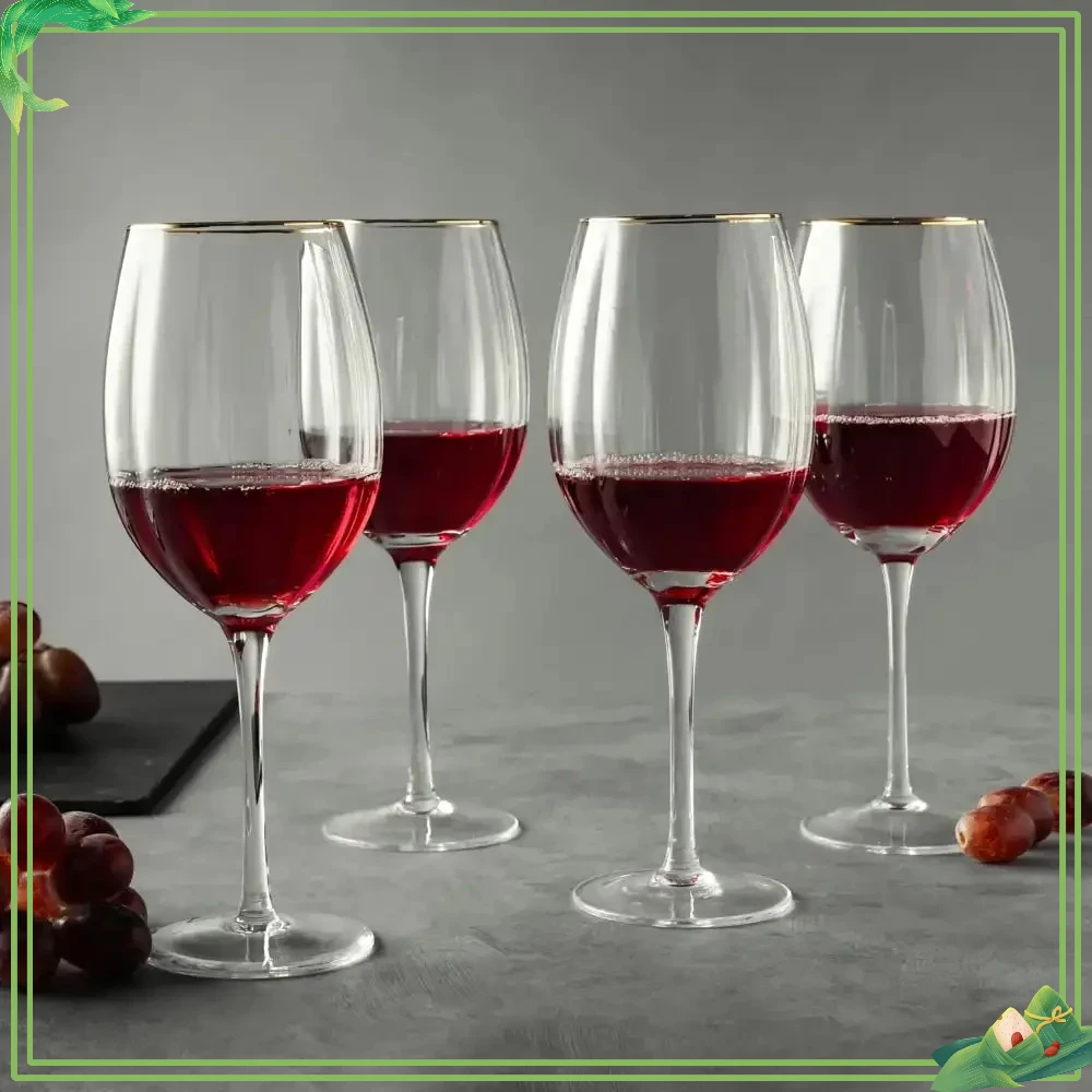 Juego de 4 copas de vino con borde dorado festoneado, elegantes copas, aptos para lavavajillas para bodas, fiestas y celebraciones