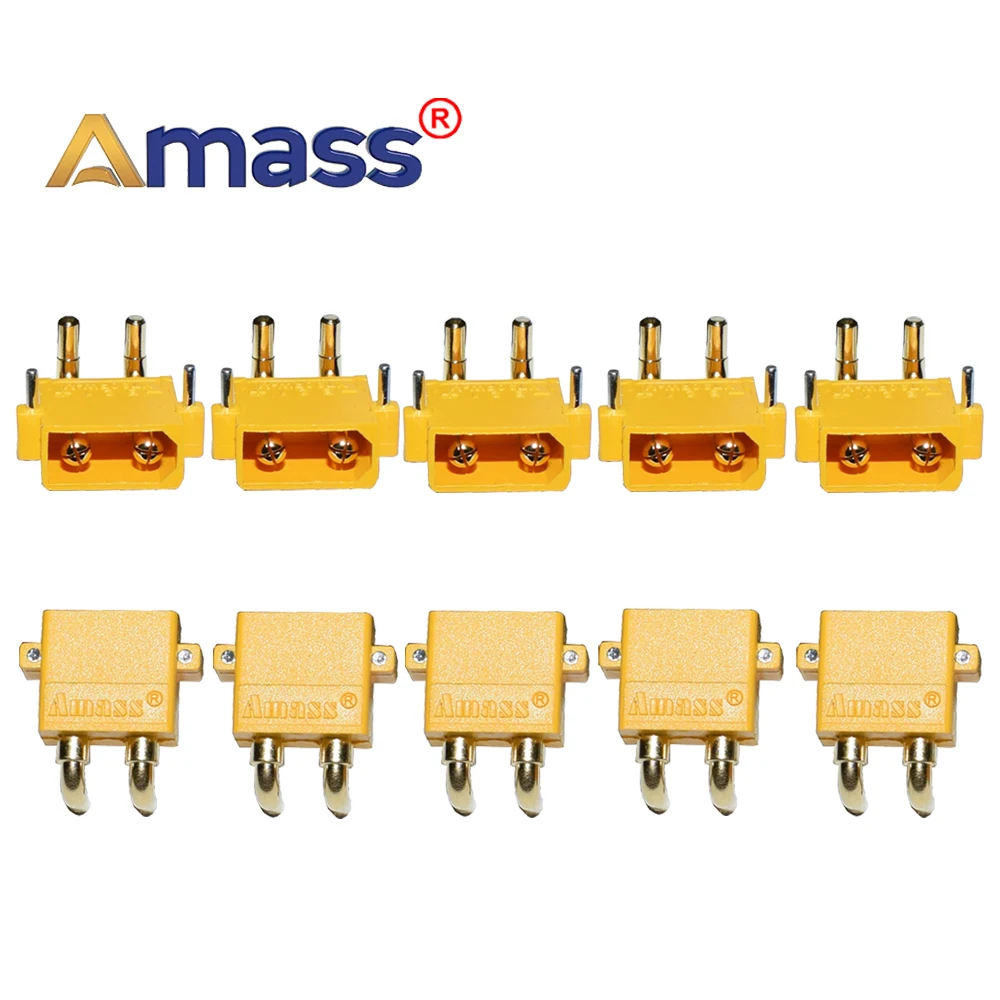 10pcs Amass XT30PW Male connector PCB board 2mm Banana Golden head Right Angle Horizontal connector for RC model XT30PW XT30PW-M