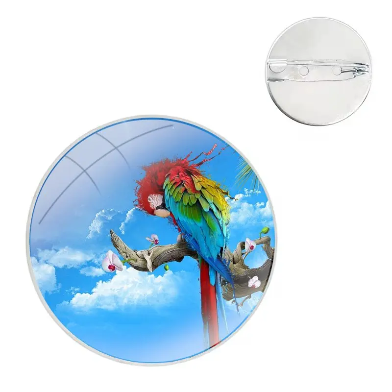 Pin Icons Brooch Jewelry Accessories Blue Ringneck Parrot Art