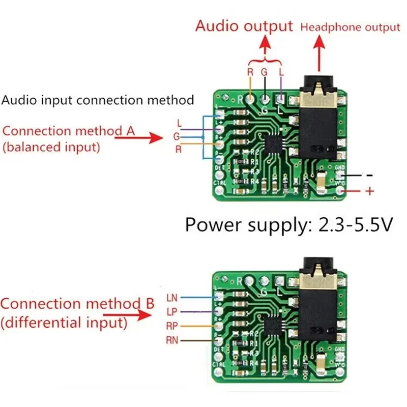 A37T-TPA6132 HIFI AMP 2.3-5.5V Differential-Balanced Stereo Headphone Amplifier Board