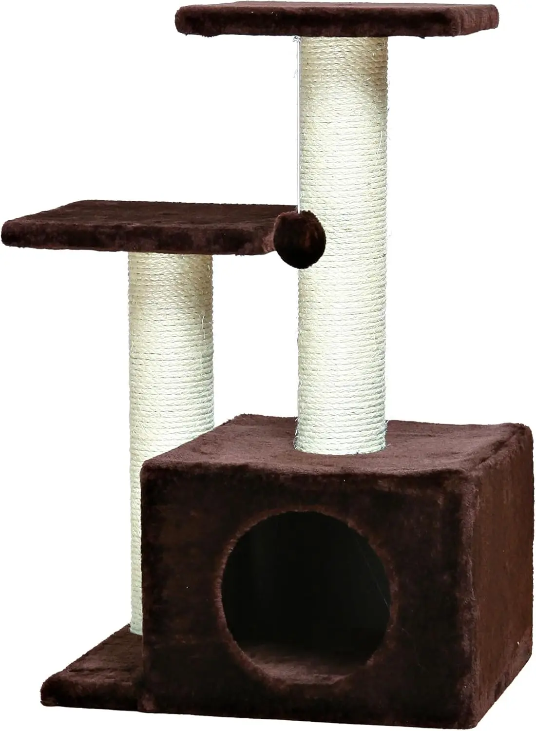 

Valencia Scratching Post with Condo, Two Platforms, Dangling Cat Toy, Brown