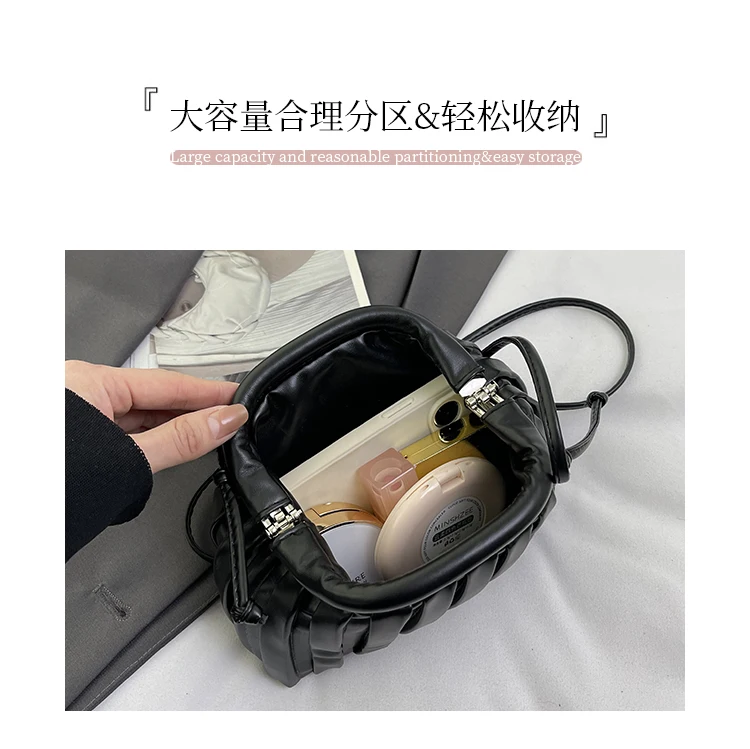 Trendy Designer Ruched Dumpling Shoulder Crossbody Bag for Women Handbag and Purses Totes 2024 New Solid Ladies Messenger Bags