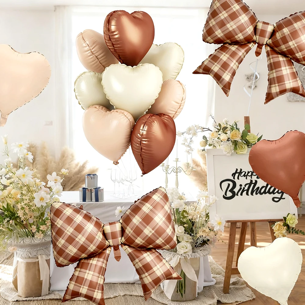 10 Stück 18" Sandweiße Aprikosen-Herz-Luftballons 38" Creme Schleife Folienballon-Set - Geburtstag Babyparty Valentinstag Hochzeit Party Decora – Detail 2