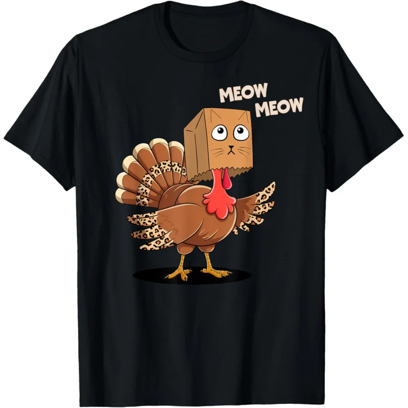 

Thanksgiving Turkey Cat Meow Funny Women Men T-Shirt