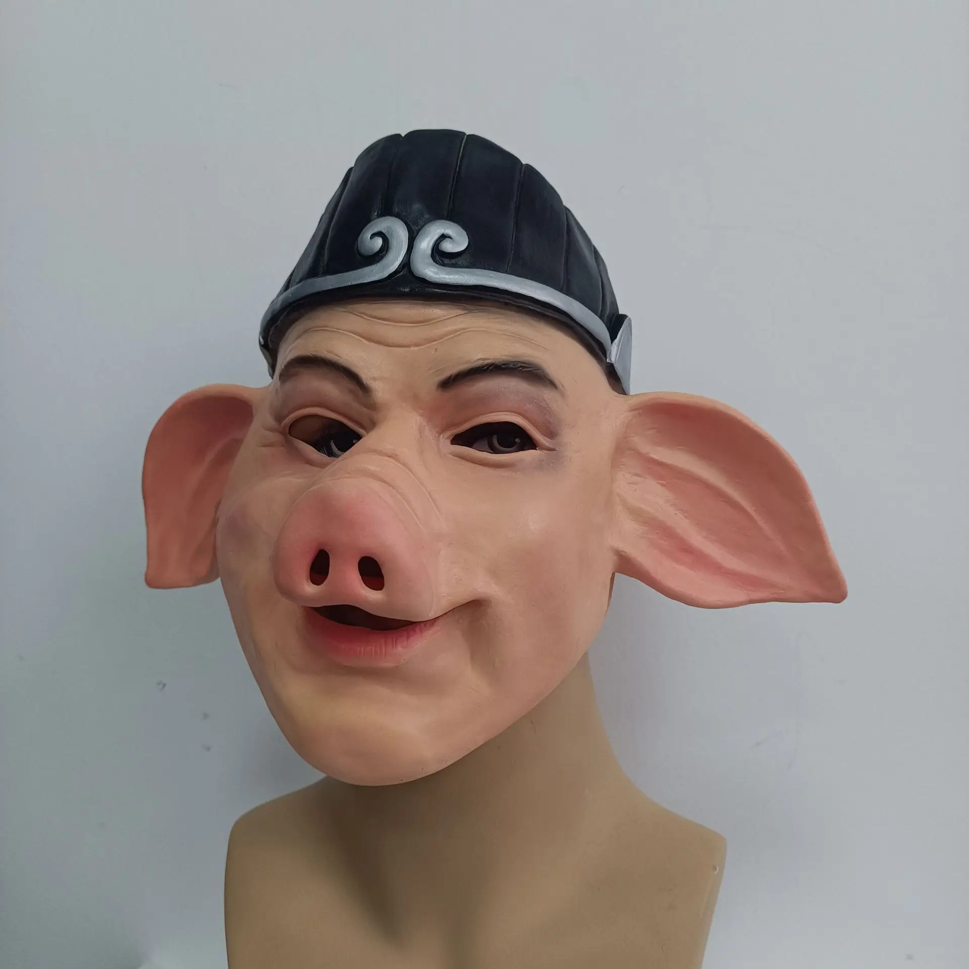 Realistische Schweinchen-Maske aus Latex mit Hut für Erwachsene, Cosplay-Kostüm, Halloween-Party, Faschingskostüm, Performance-Requisite – Detail 3
