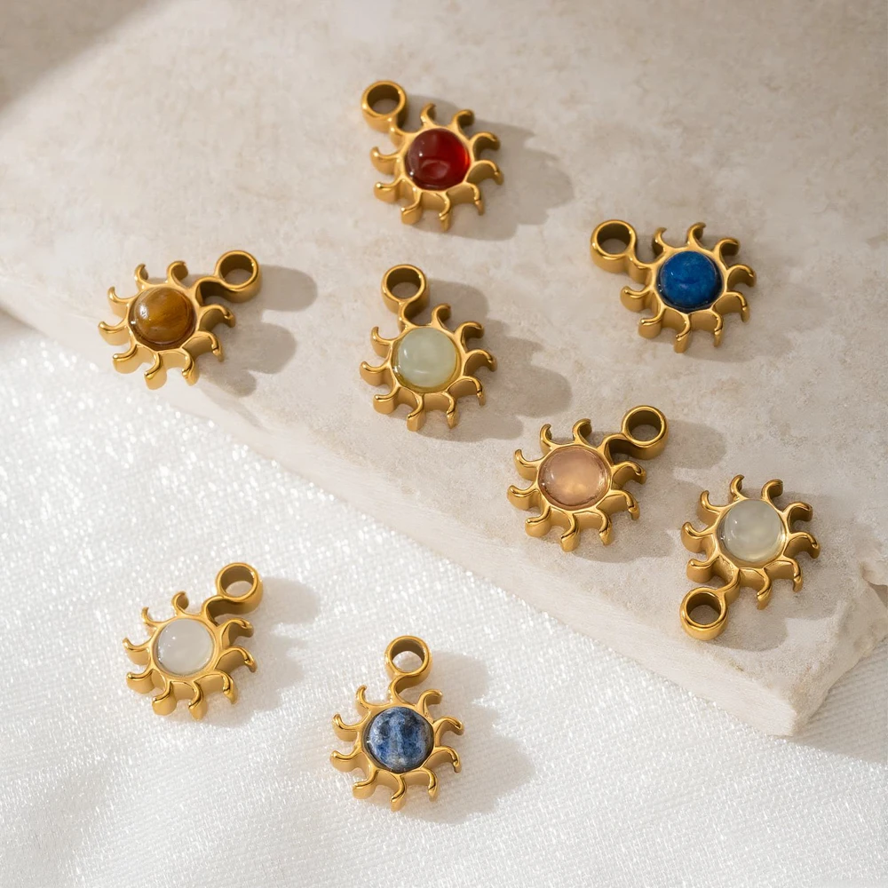 5 Stück/Set Edelstahl Goldfarben Sonnen-Anhänger für DIY Damen-Halsketten Schmuckherstellung Charms Zubehör Komponenten – Detail 2