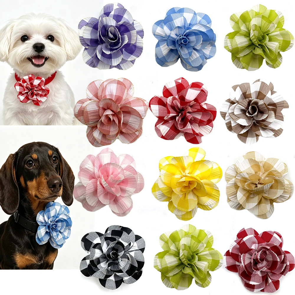 

50/100pcs Pet Dog Collar Flowers Plaid Style Pet Removable Flowers Accessories for Dogs Pets Collar Accessories Dog Accessories