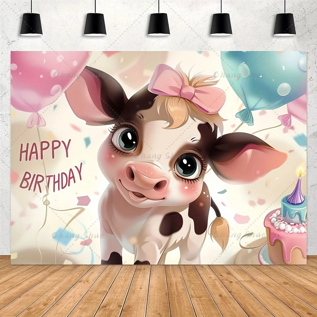 

Pink Farm Birthday Party Decoration Photo Background Flower Barn Backdrops for Kids Baby Shower Cow Print Banner Poster