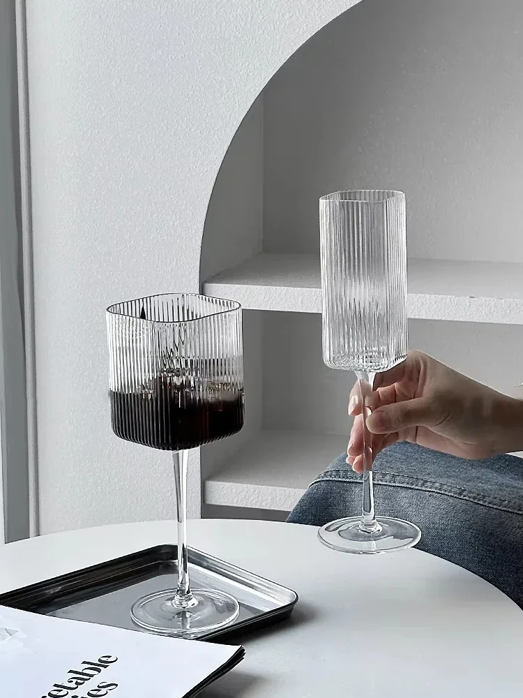 Square Vertical Stripe Leadless Glass Champagne Goblet Red Wine & Cocktail Liqueur Glass for Household Parties And Bars