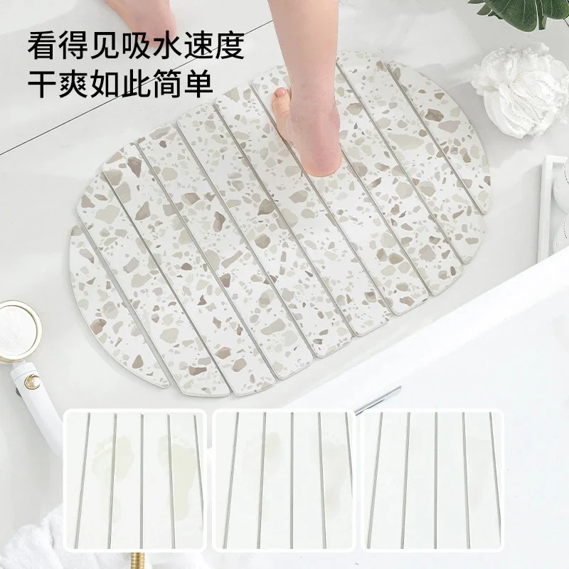 

Foldable Diatomaceous Earth Bath Mat With Marble Pattern Hard Surface Quick Drying Shower Foot Pad For Bathroom Hotel Home Use