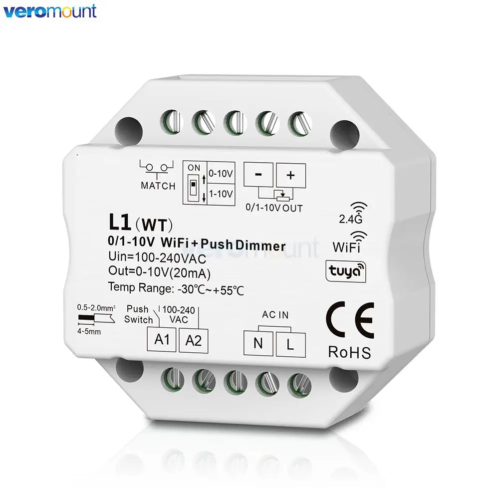 Skydance Bluetooth WiFi ZigBee + 2.4G RF Push Dimmer Remote Controller L1 L1(WT) L1(WZ) L1(WB) RF to 1 Channel 0/1-10V Dimmer - view 5