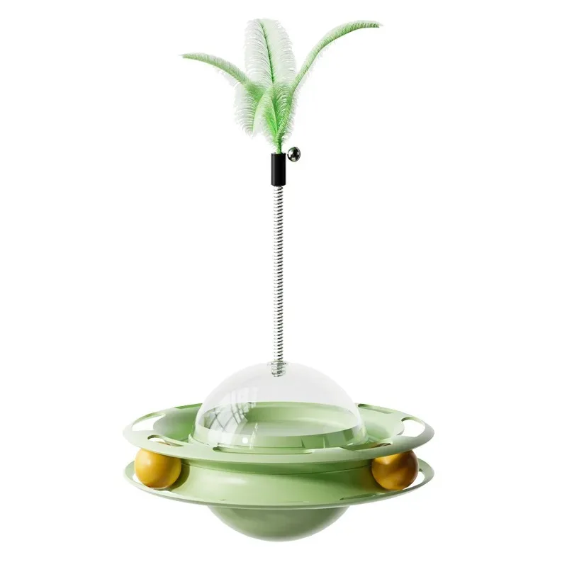 New Cat Toys Leak Food Tipping Wheel Flying Saucer Cat Teasing Artifact Cat Self Hi Pet Toy Detachable Feather Head pet toys
