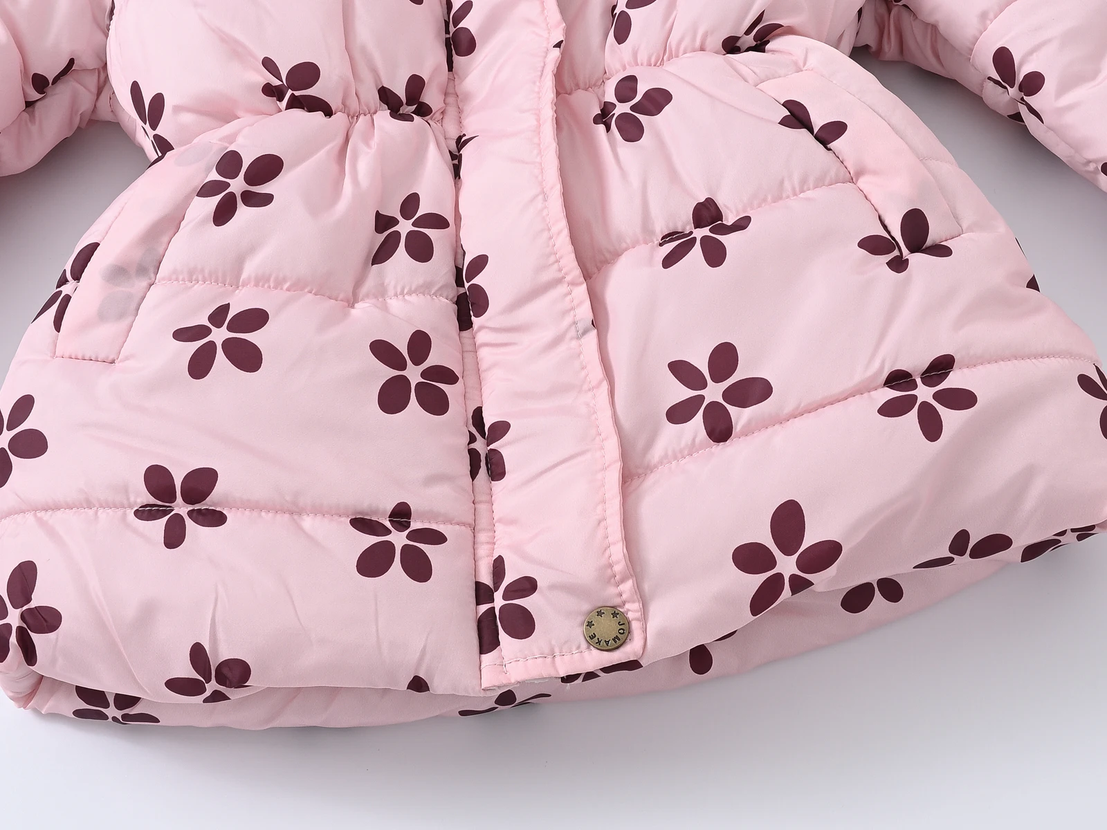 Girls\' Warm Coat with Flower Print & Fleece Hood - Perfect for Winter!