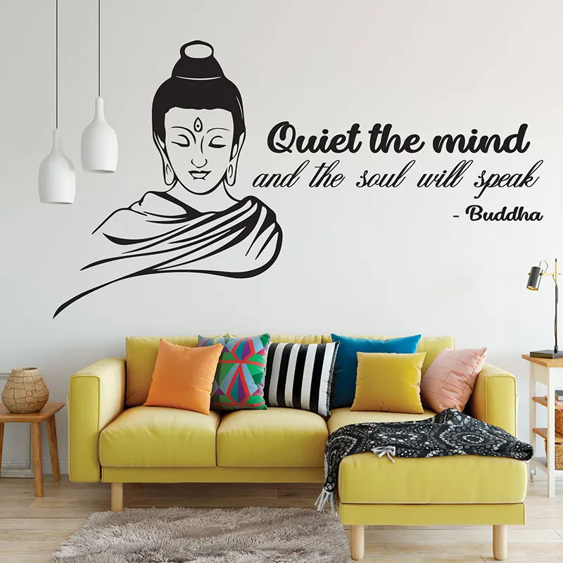 Quiet The Mind And The Soul Will Speak Quote Buddha Wall Sticker Religious Culture Vinyl Home Deocr Room Bedroom Decals 3B60