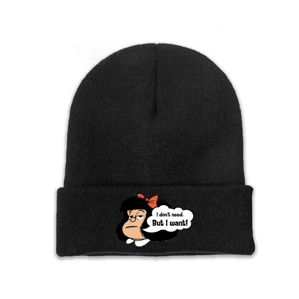 

Mafalda Philip Comics Skullies Beanies Caps I Don't Need Knitted Winter Warm Bonnet Hats Unisex Ski Cap