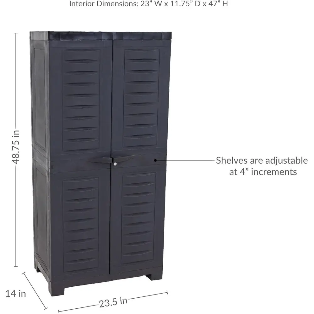 48-Inch Tall Resin Garage Storage Cabinet for Utility, Laundry, Office, or Basement - Charcoal