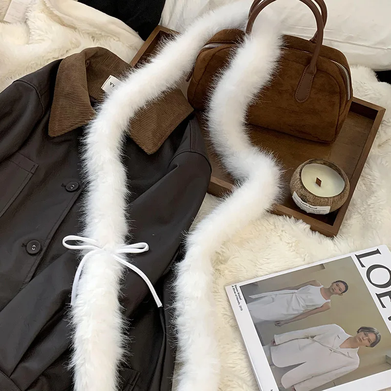 وشاح طويل من الفرو للنساء بفيونكة شعر أرنب صناعي شتوي وردي سميك دافئ يقلد أرنب كوري ياقة من الفرو الاصطناعي كاواي #4