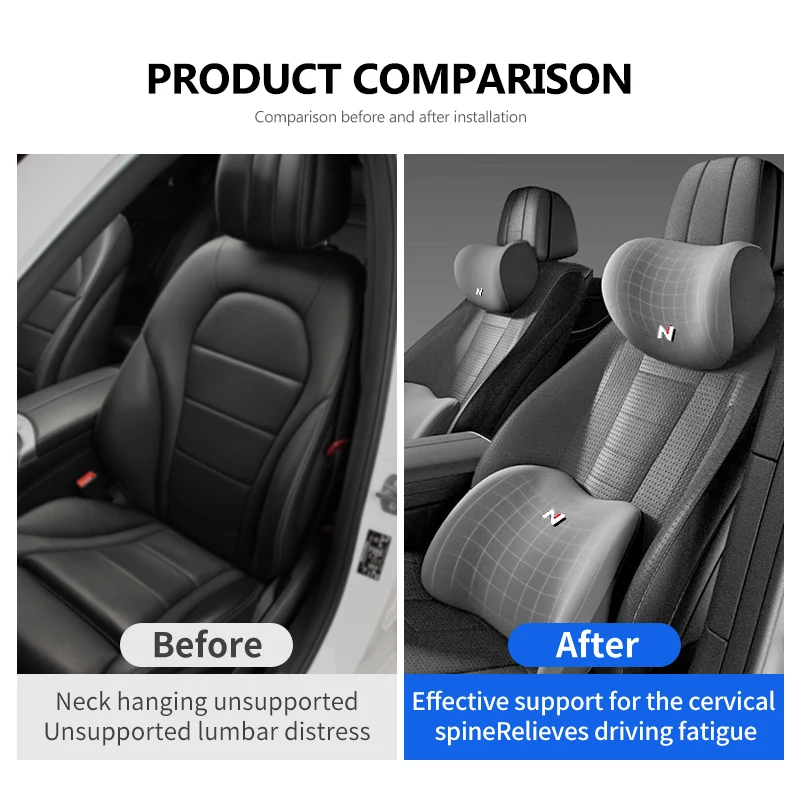 Car Back Support Headrest Neck Pillow Memory Cotton Lumbar For Hyundai N Line i20 i30 Sonata Tucson Azera Elantra Veloster