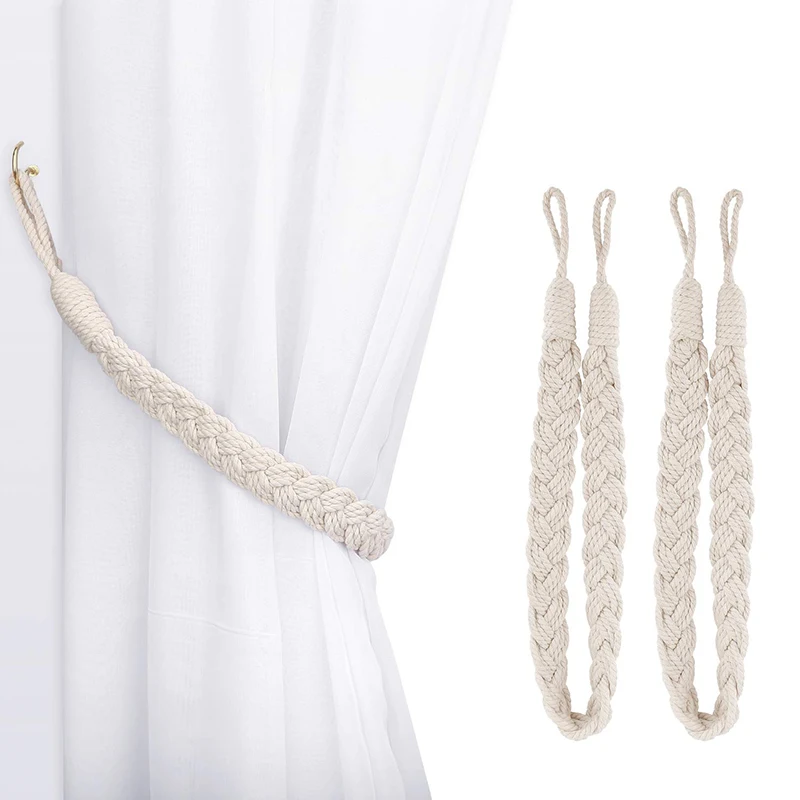 1Pair Twisted Cotton Rope Ties Hand Woven Bohemian Cotton Rope Twisted Braid Ties Curtain Decoration Accessories