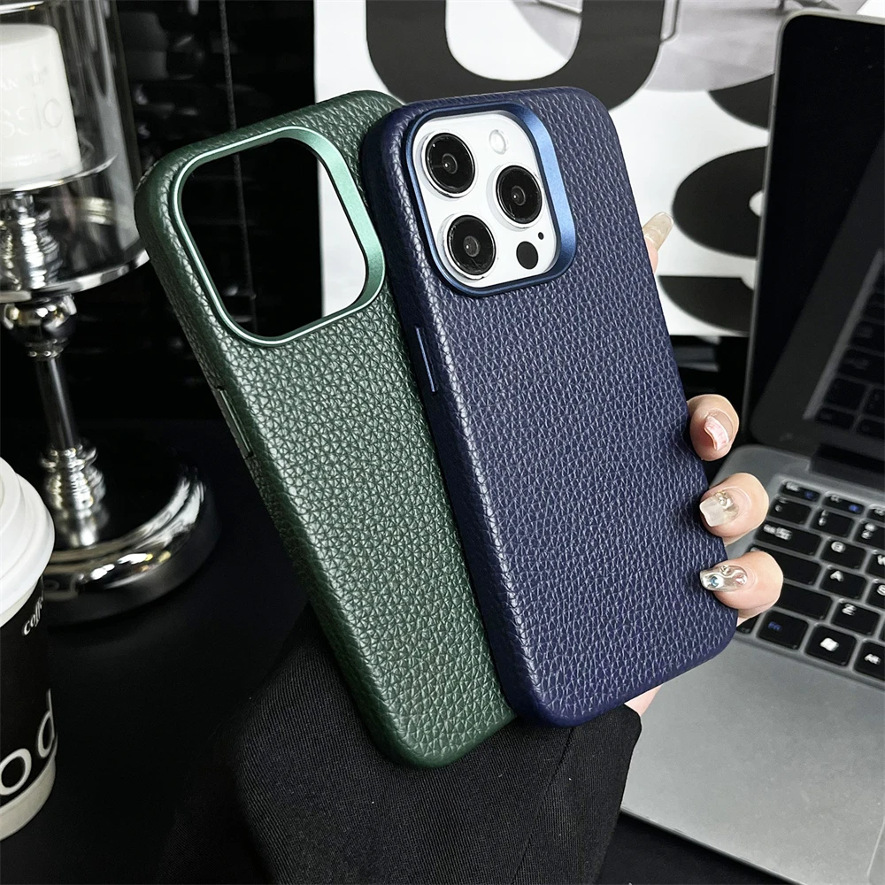 Luxury Litchi Patten PU Leather For Magsafe Case For iPhone 15 14 13 12 Pro Max Magnetic Wireless Charge Business Phone Cover