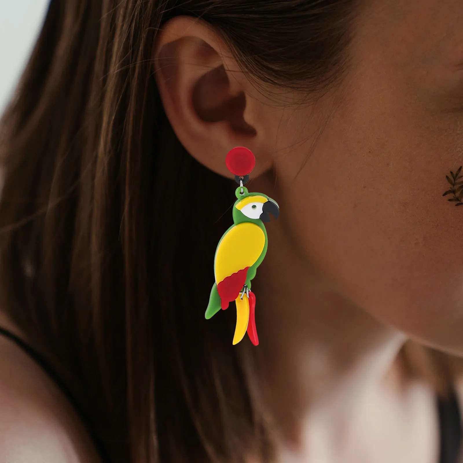 

Earrings Parrot Lightweight Fun Dangle Acrylic Bird Jewelry Novelty Woman Tropical Animal Long Earrings Christmas