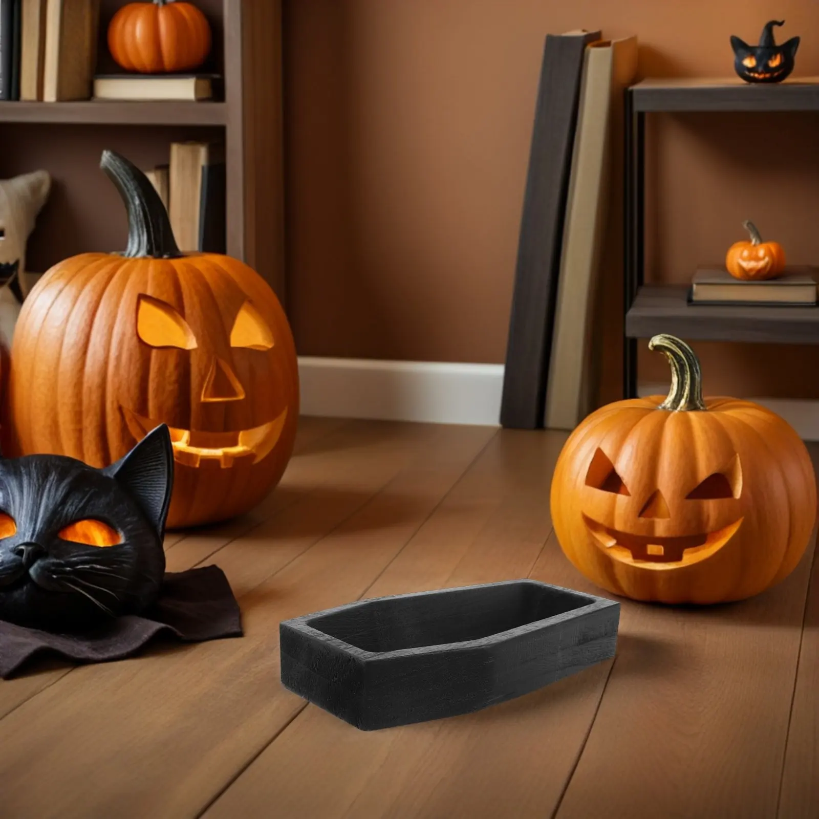 Wooden Coffin Serving Tray Halloween Rustic Food Platter Snack Fruit Appetizer Holiday Party Board Wood Decorative Tray