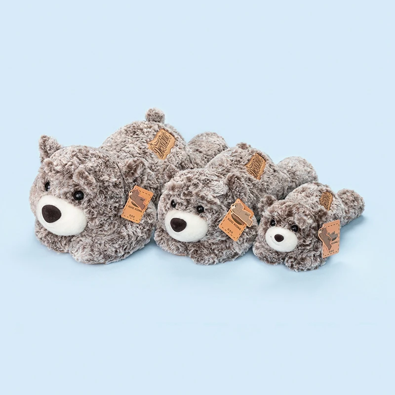 Bear Plush Toy 40cm 60cm 80cm Gray Brown Lying Pose Extended Paws Fluffy Stuffed Animal Bedtime Cuddle Comfort Pal Gift
