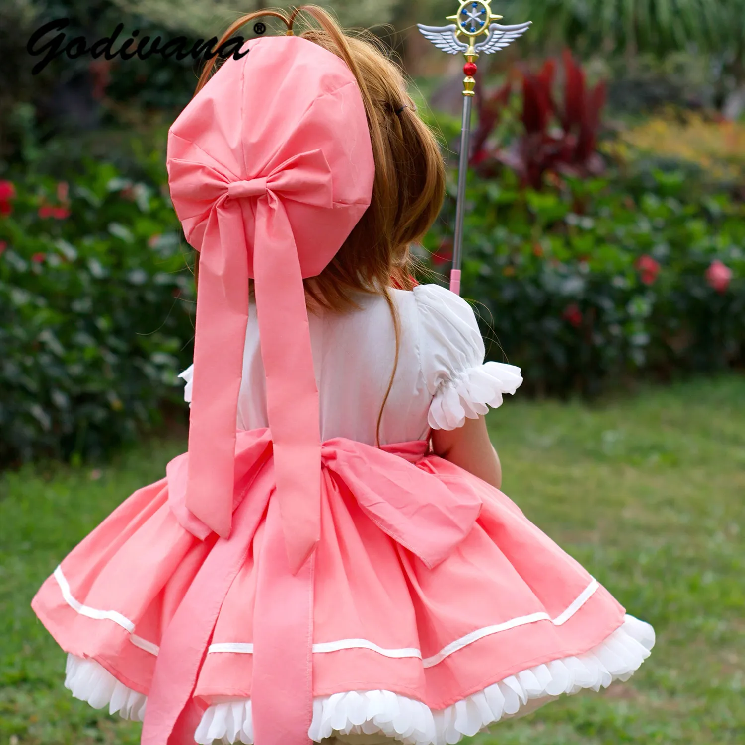 

Sweet Baby Girls Lolita Princess Cosplay Dress 2026 New Summer Kids Puff Short Sleeve Bow Ruffle Trim High Waist Thin Ball Gown