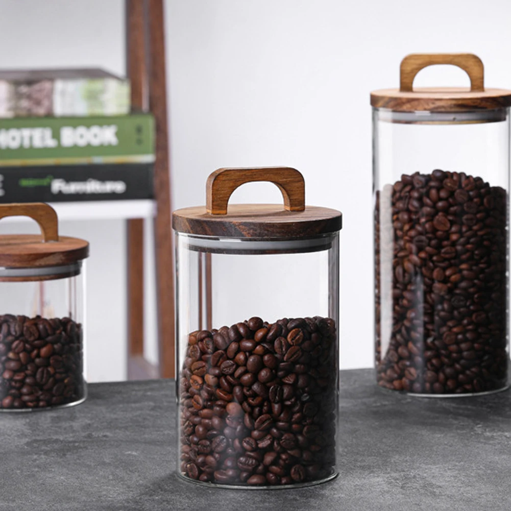 Voltsify 800ML Glass Storage Jar with Wooden Lid Food Storage Jar Tea Storage Containers Canisters