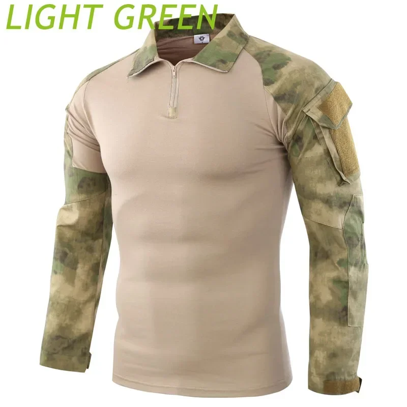 Heren Camouflage Tactische Shirt Lange Mouw Soldaten Combat T-Shirt Katoenen Camo Heren Uniform Airsoft Shirts