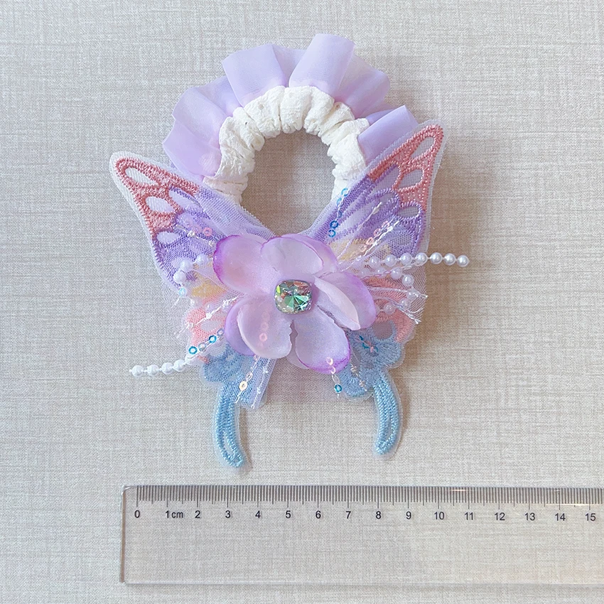 Neue Niedliche Schmetterling-Stoff-Scrunchies für Frauen und Mädchen 2026 Modische Feenprinzessin-Stil Hochelastische Haargummis Pferdeschwanzhalter – Detail 4